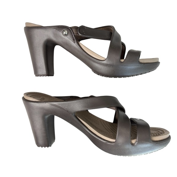 Crocs Cyprus IV Sandals 14558 Brown Slip On Block Heel Pumps Womens Shoe Size 11 - Picture 3 of 12